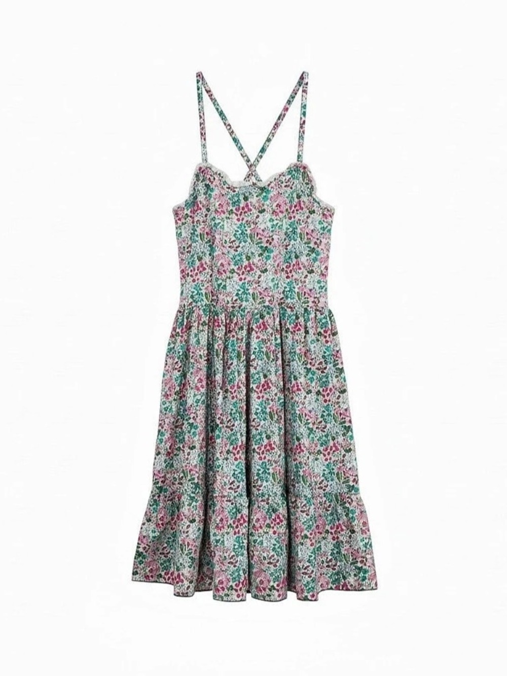 Janie and Jack Floral Sundress in Green & Pink Girls 12 Like New